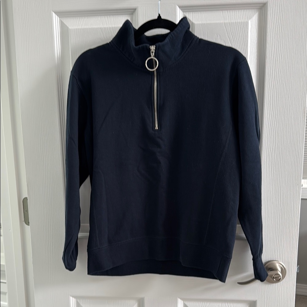 Amazon- Blue Cowl Neck Sweater with Quarter-Zip and Textured Knit - Picture 2 of 4